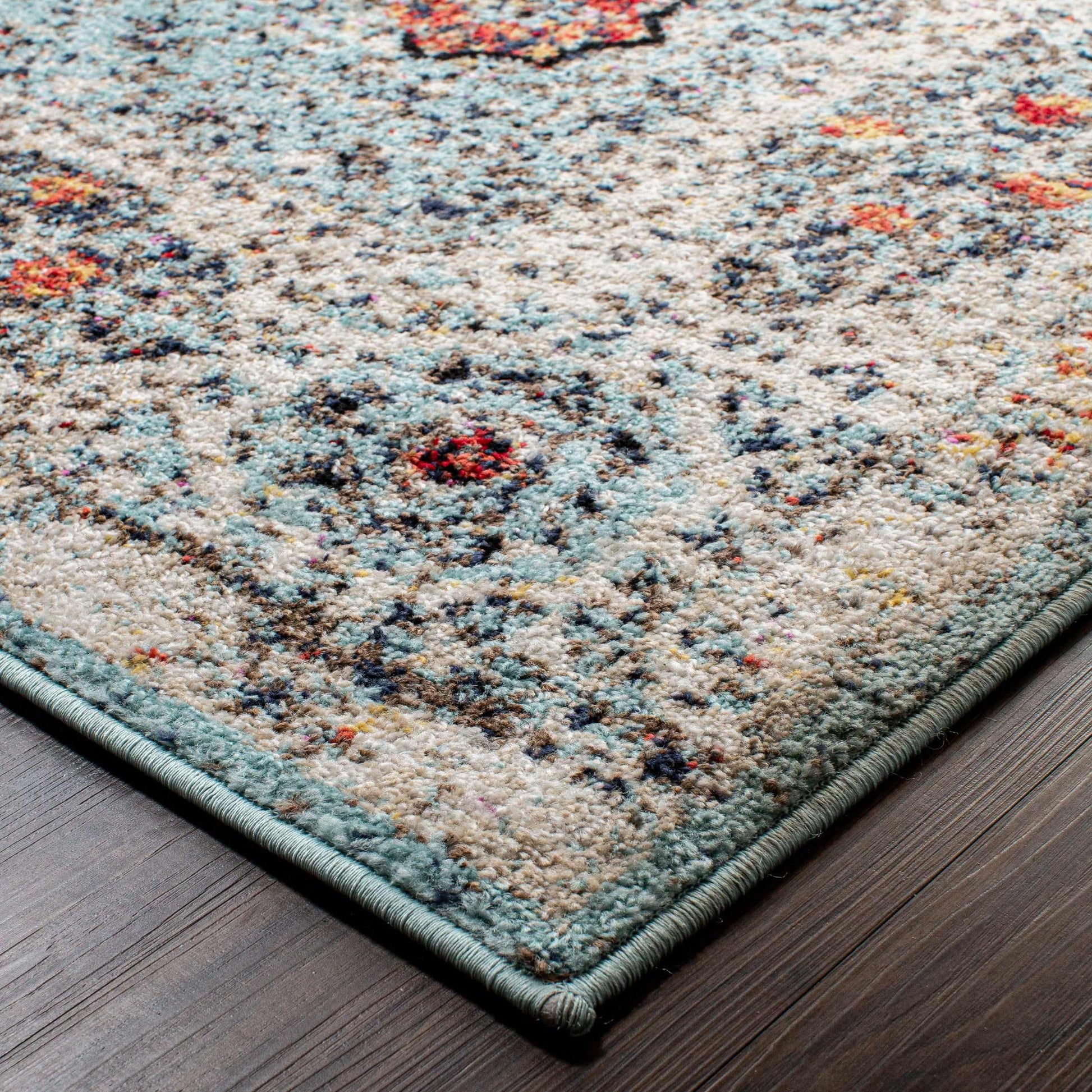 Idalia Distressed Floral Medallion Contemporary Area Rug - LightBlue