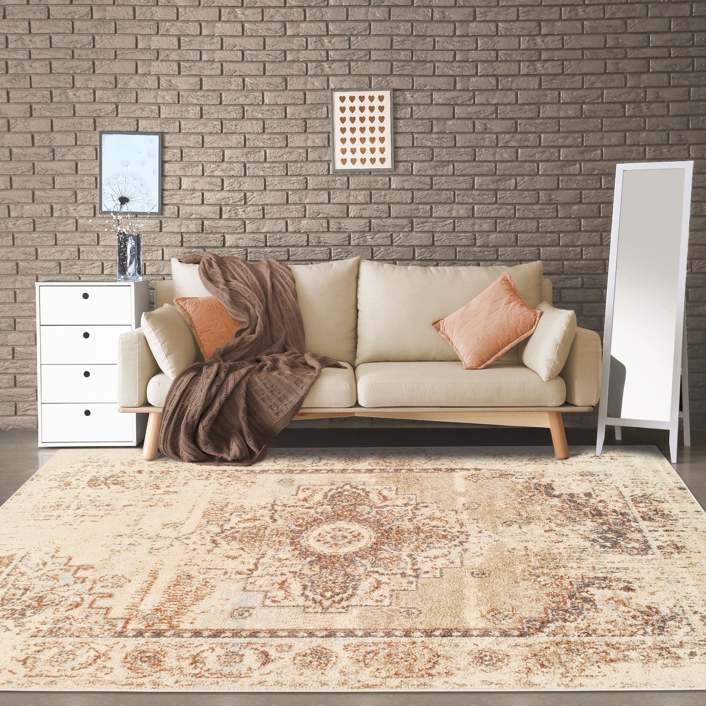  Superior Jaxon Heavily Distressed Medallion Area Rug - Cream