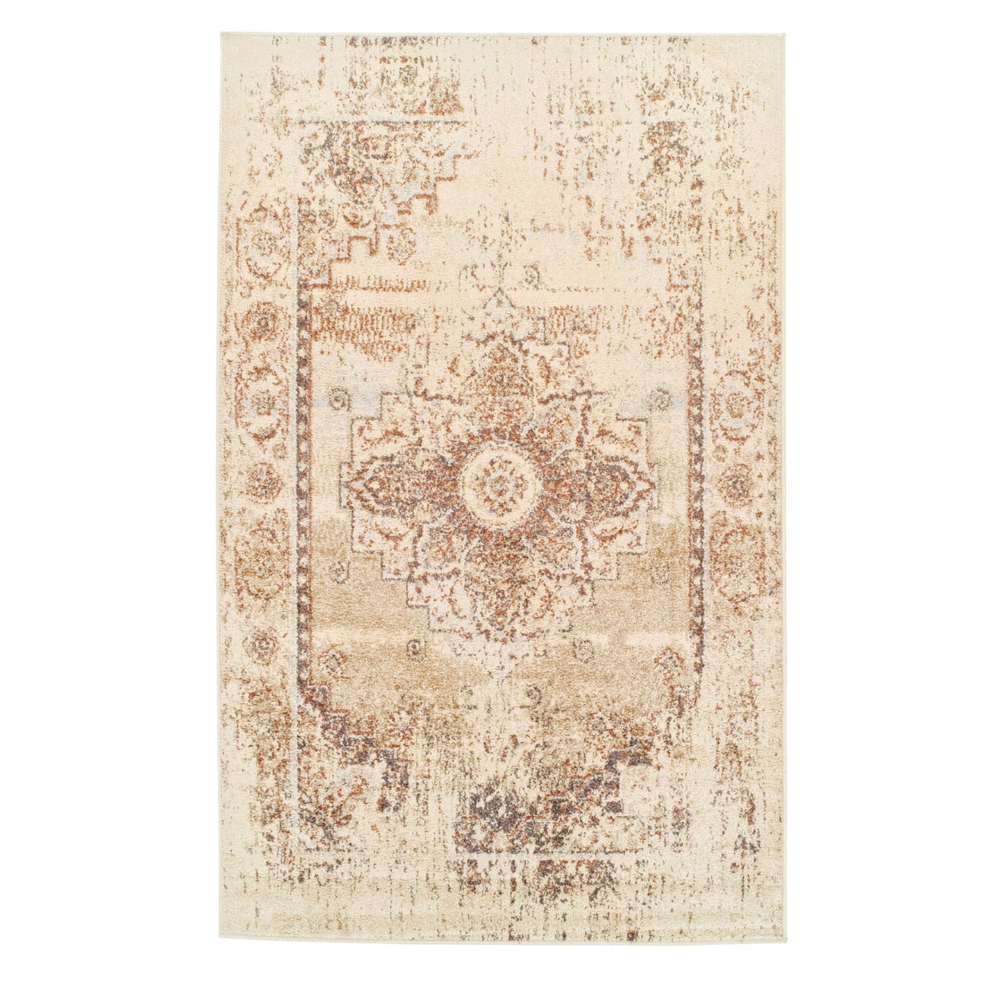  Superior Jaxon Heavily Distressed Medallion Area Rug - Cream