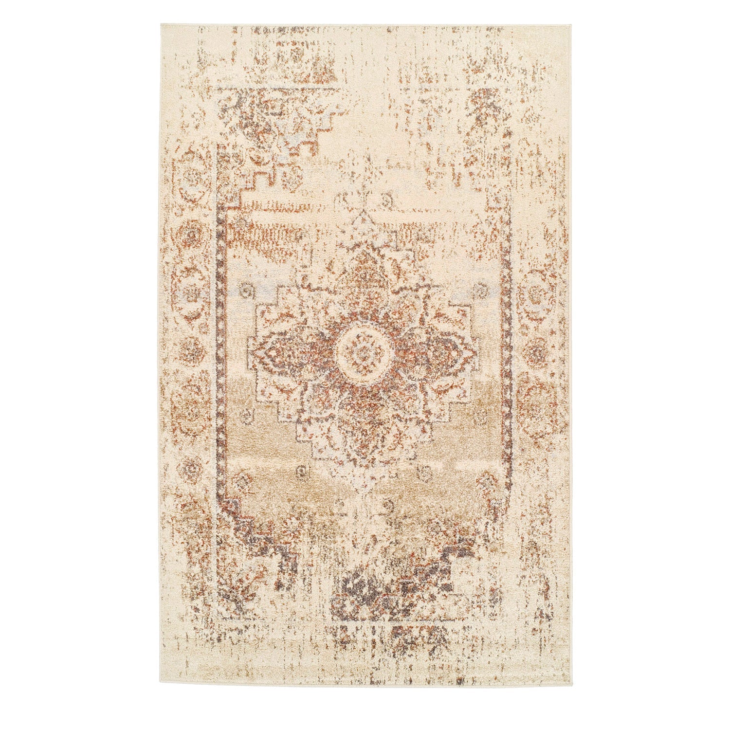  Superior Jaxon Heavily Distressed Medallion Area Rug - Cream