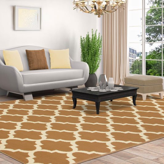  Superior Modern Quatrefoil Geometric Lattice Indoor Area Rug - Camel
