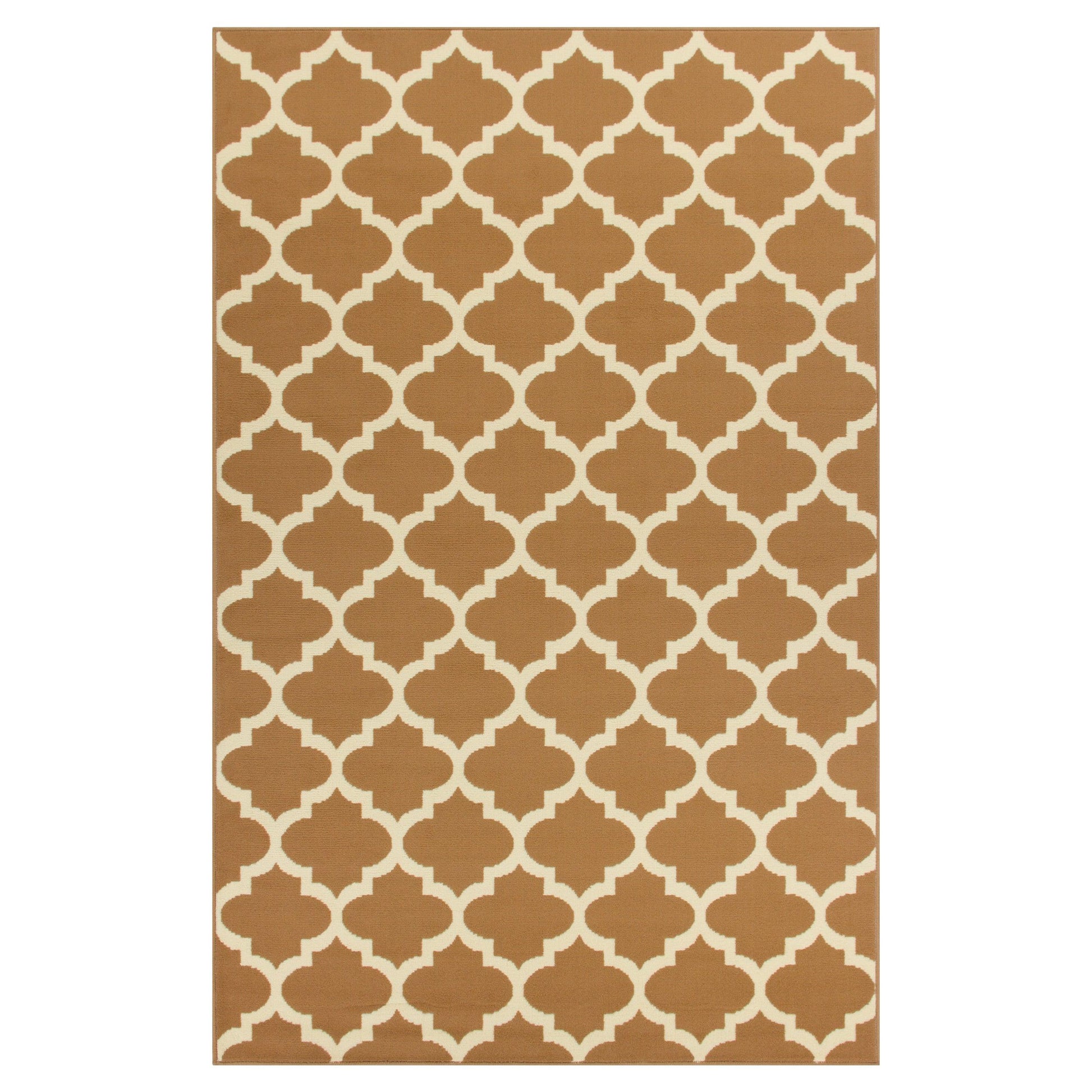  Superior Modern Quatrefoil Geometric Lattice Indoor Area Rug - Camel