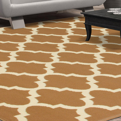  Superior Modern Quatrefoil Geometric Lattice Indoor Area Rug - Camel