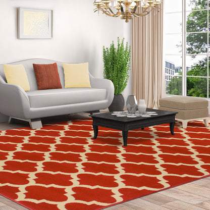  Superior Modern Quatrefoil Geometric Lattice Indoor Area Rug - Red