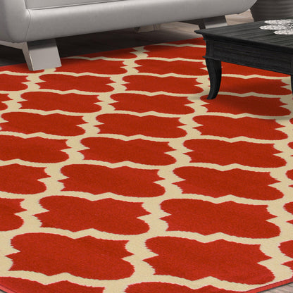 Superior Modern Quatrefoil Geometric Lattice Indoor Area Rug -  Red