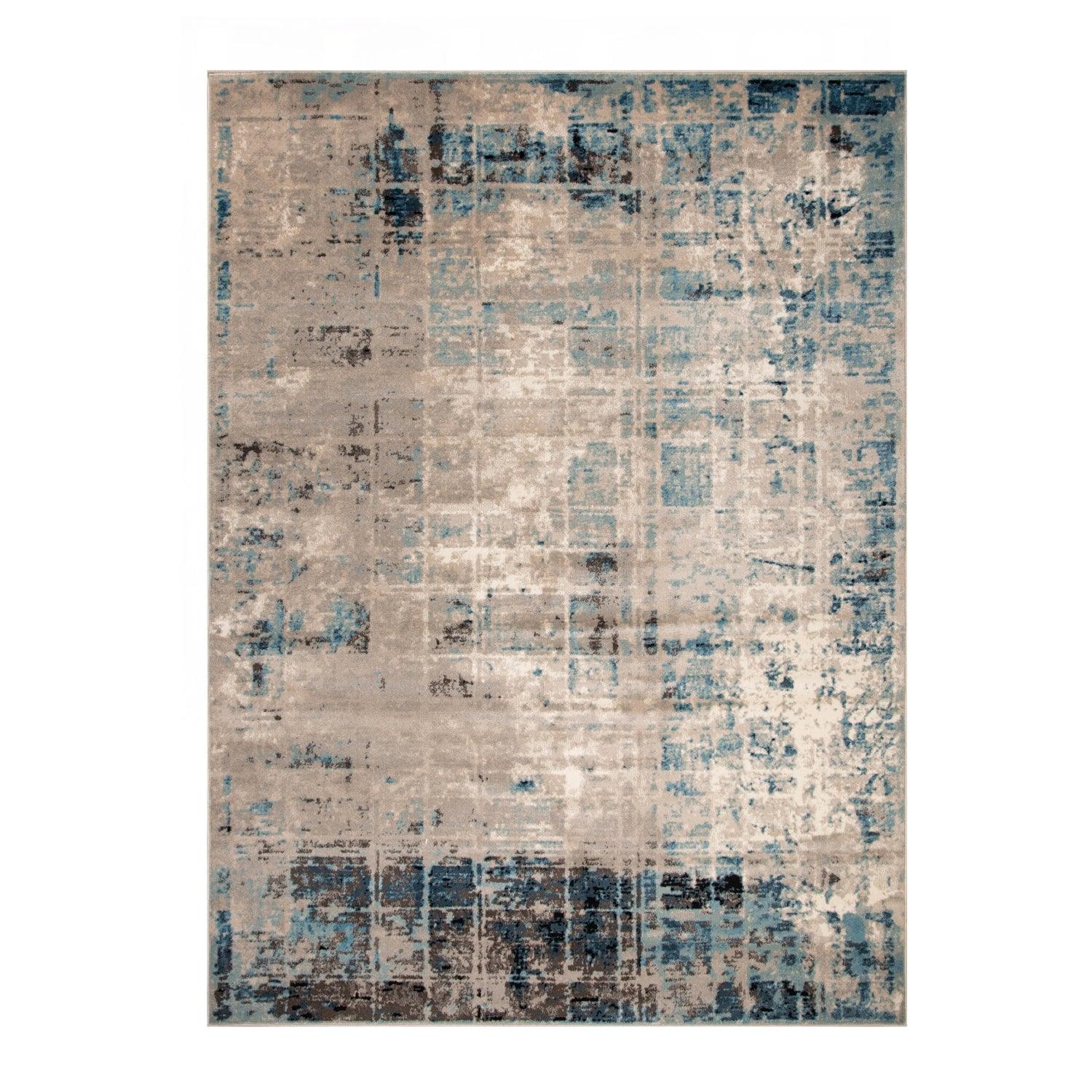 Superior Palani Washed Abstract Indoor Area Rug or Runner - Blue-Cream