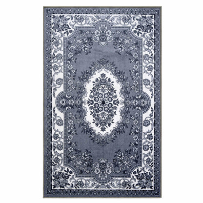  Seraphina Traditional Floral Non-Slip Indoor Area Rug Or Runner Rug Or Door Mat - Black-White