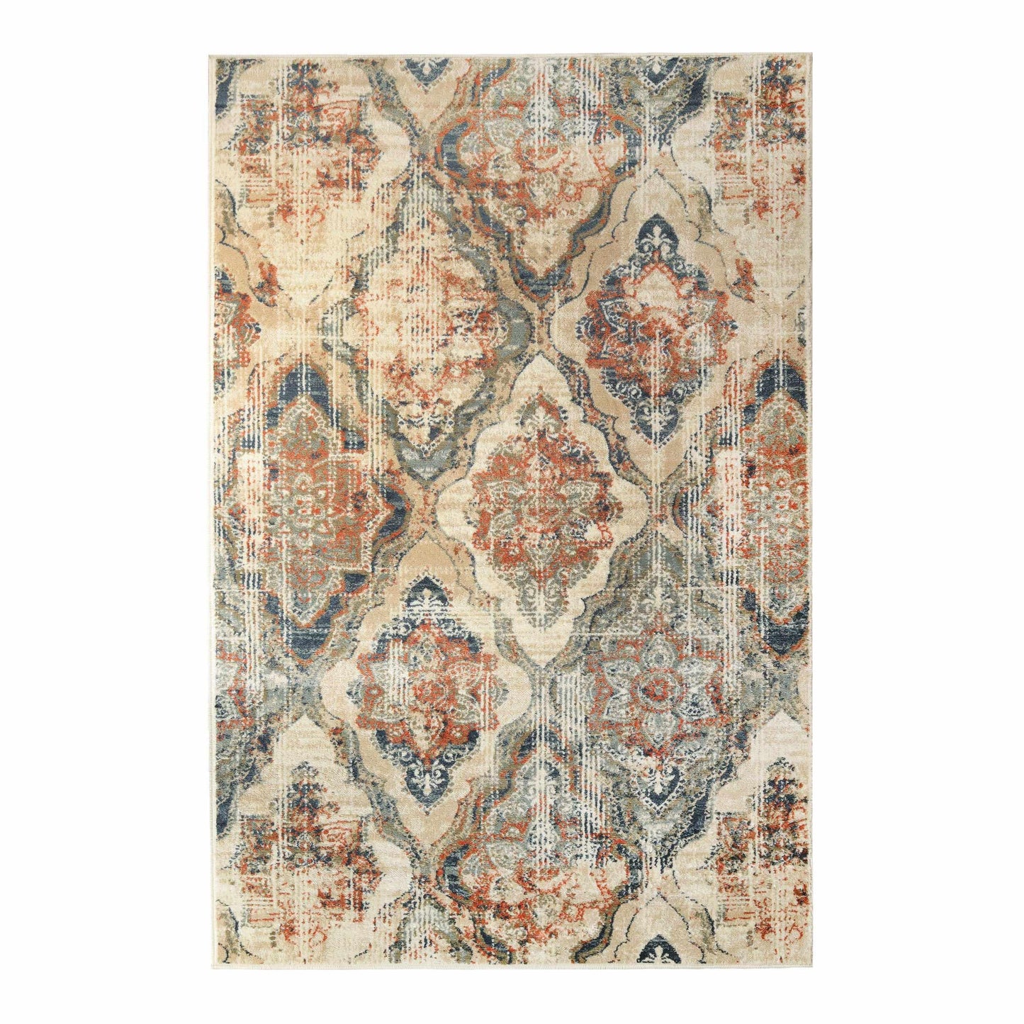 Vintage Distressed Diamond Trellis Indoor Home Area Rug Collection - Blue