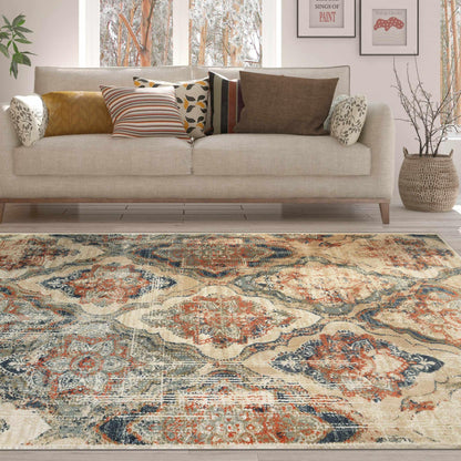 Vintage Distressed Diamond Trellis Indoor Home Area Rug Collection - Blue