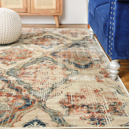  Vintage Distressed Diamond Trellis Indoor Home Area Rug Collection - Blue