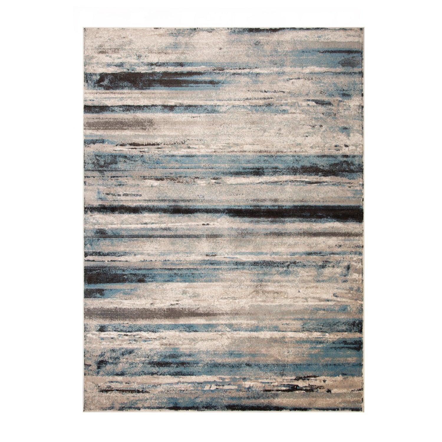 Superior Taia Striped Damask Indoor Area Rug or Runner - Blue-Cream