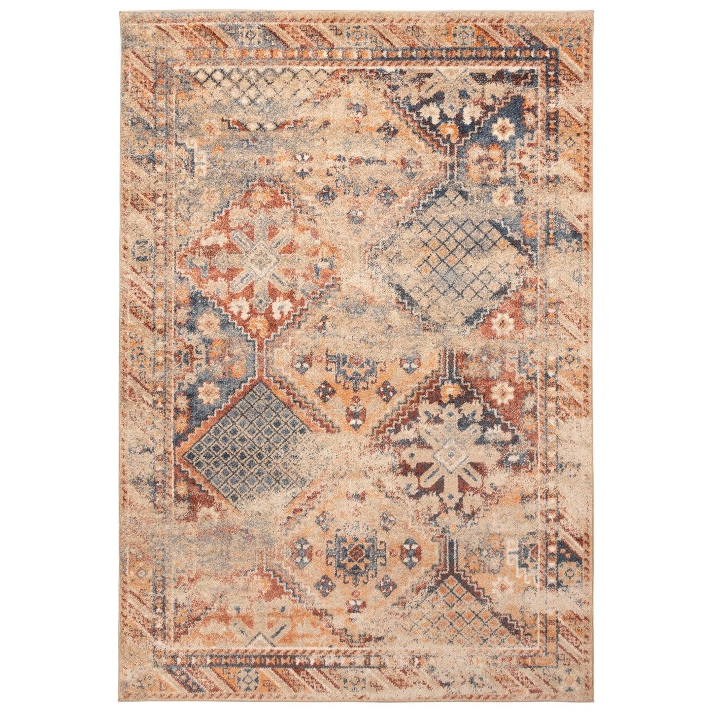 Superior Tyias Vintage Distressed Geometric Patchwork Medallion Indoor Area Rug