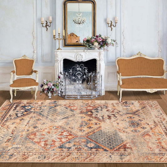 Superior Tyias Vintage Distressed Geometric Patchwork Medallion Indoor Area Rug