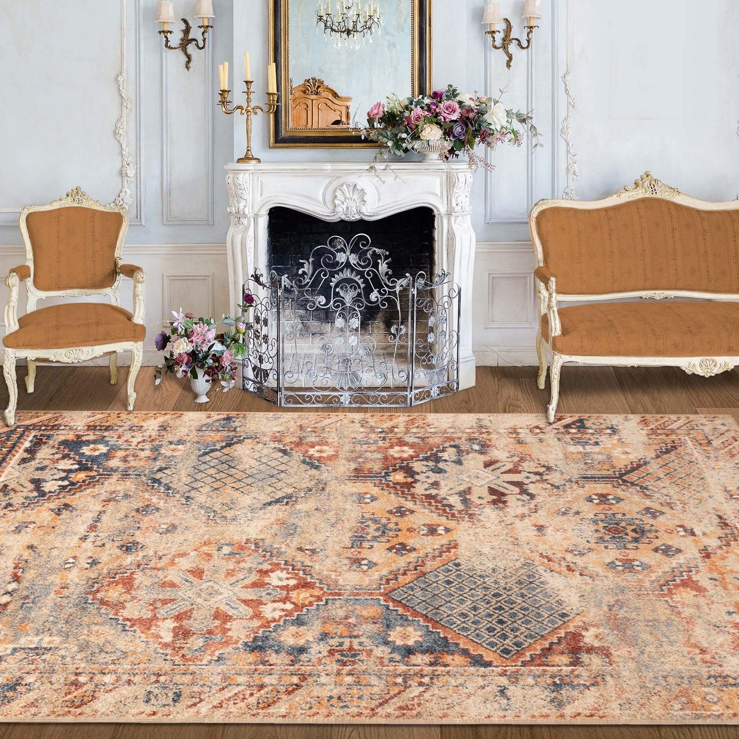 Superior Tyias Vintage Distressed Geometric Patchwork Medallion Indoor Area Rug