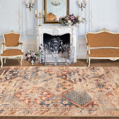 Superior Tyias Vintage Distressed Geometric Patchwork Medallion Indoor Area Rug