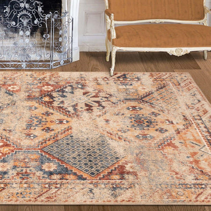 Superior Tyias Vintage Distressed Geometric Patchwork Medallion Indoor Area Rug