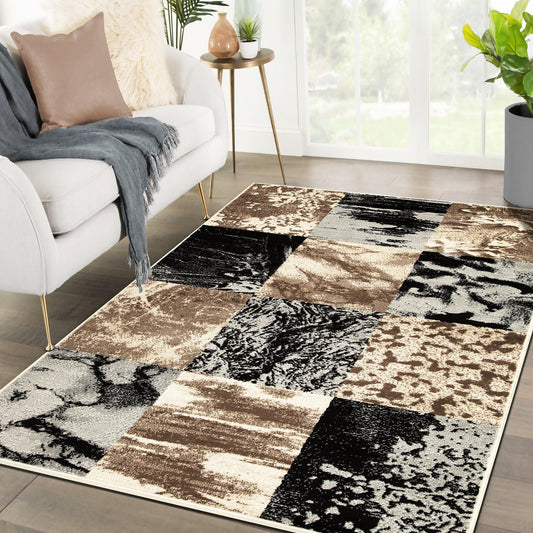 Modern Patchwork Design Indoor Area Rug or Runner - Beige