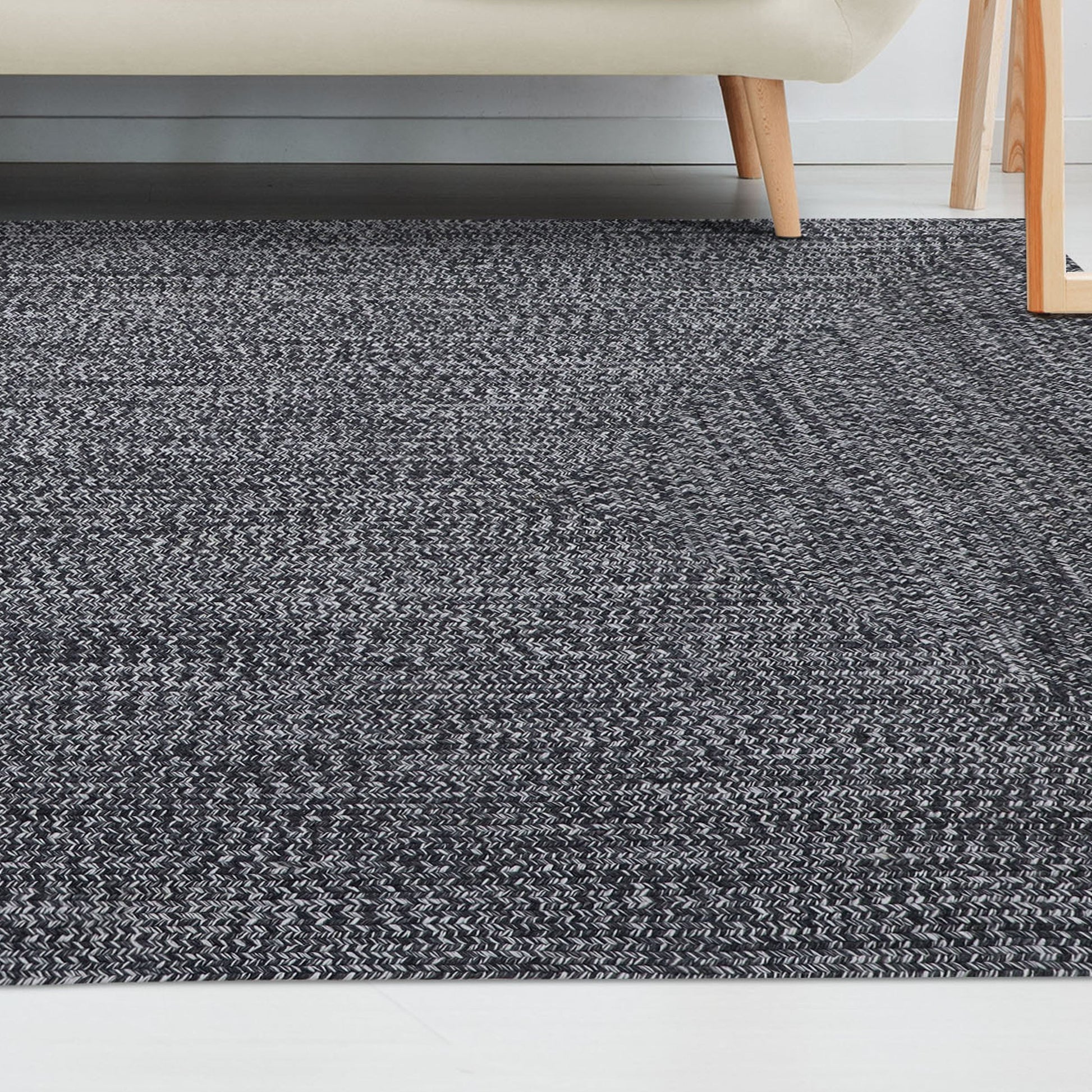 Multi Toned Braided Area Rug Bohemian Indoor Outdoor Rugs - Charcoal-White