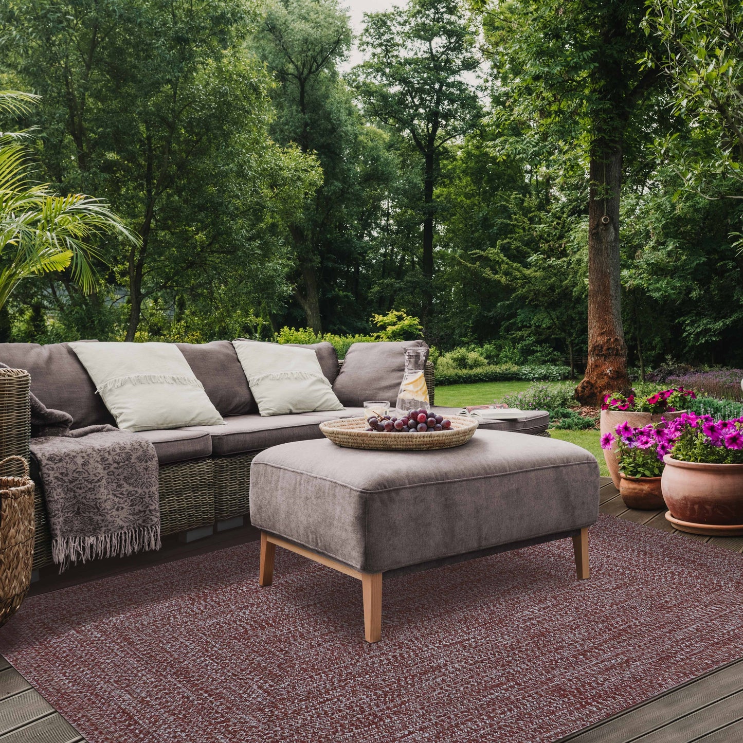 Multi Toned Braided Area Rug Bohemian Indoor Outdoor Rugs - Brick-White