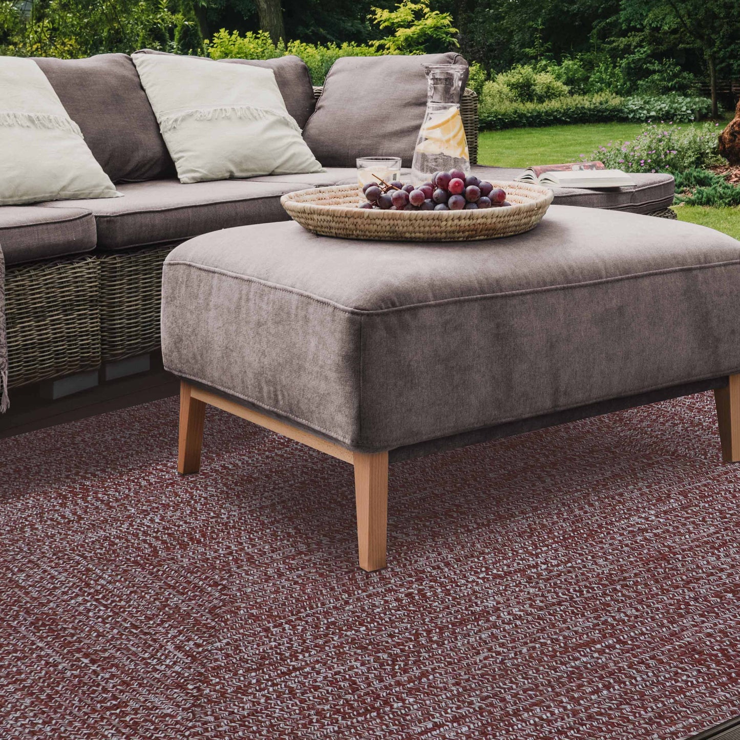 Multi Toned Braided Area Rug Bohemian Indoor Outdoor Rugs - Brick-White