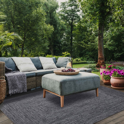 Multi Toned Braided Area Rug Bohemian Indoor Outdoor Rugs - Charcoal-White