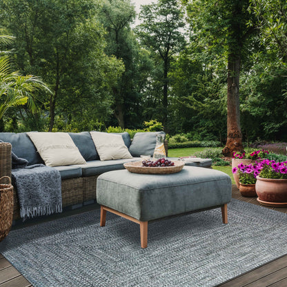Multi Toned Braided Area Rug Bohemian Indoor Outdoor Rugs - LagoonBreeze-White