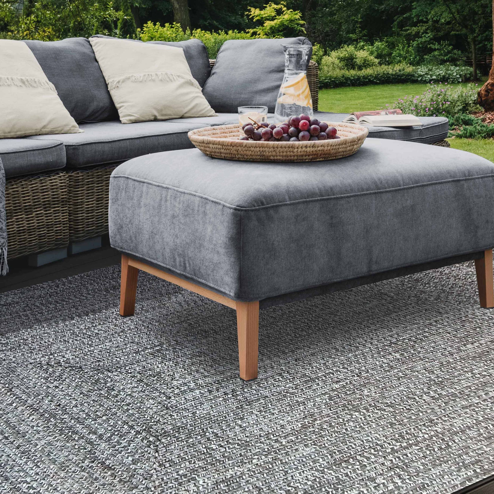 Multi Toned Braided Area Rug Bohemian Indoor Outdoor Rugs - Slate-White