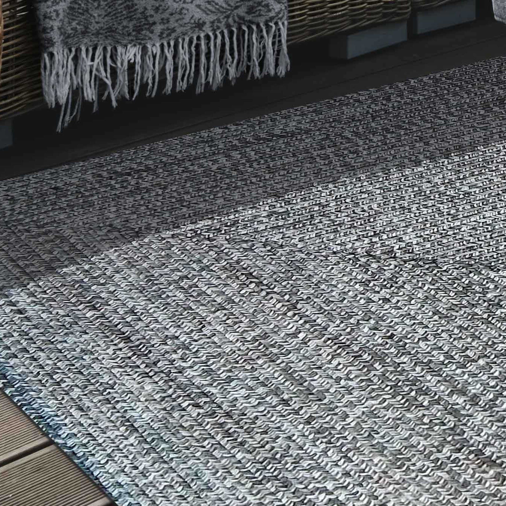 Multi Toned Braided Area Rug Bohemian Indoor Outdoor Rugs - Slate-White