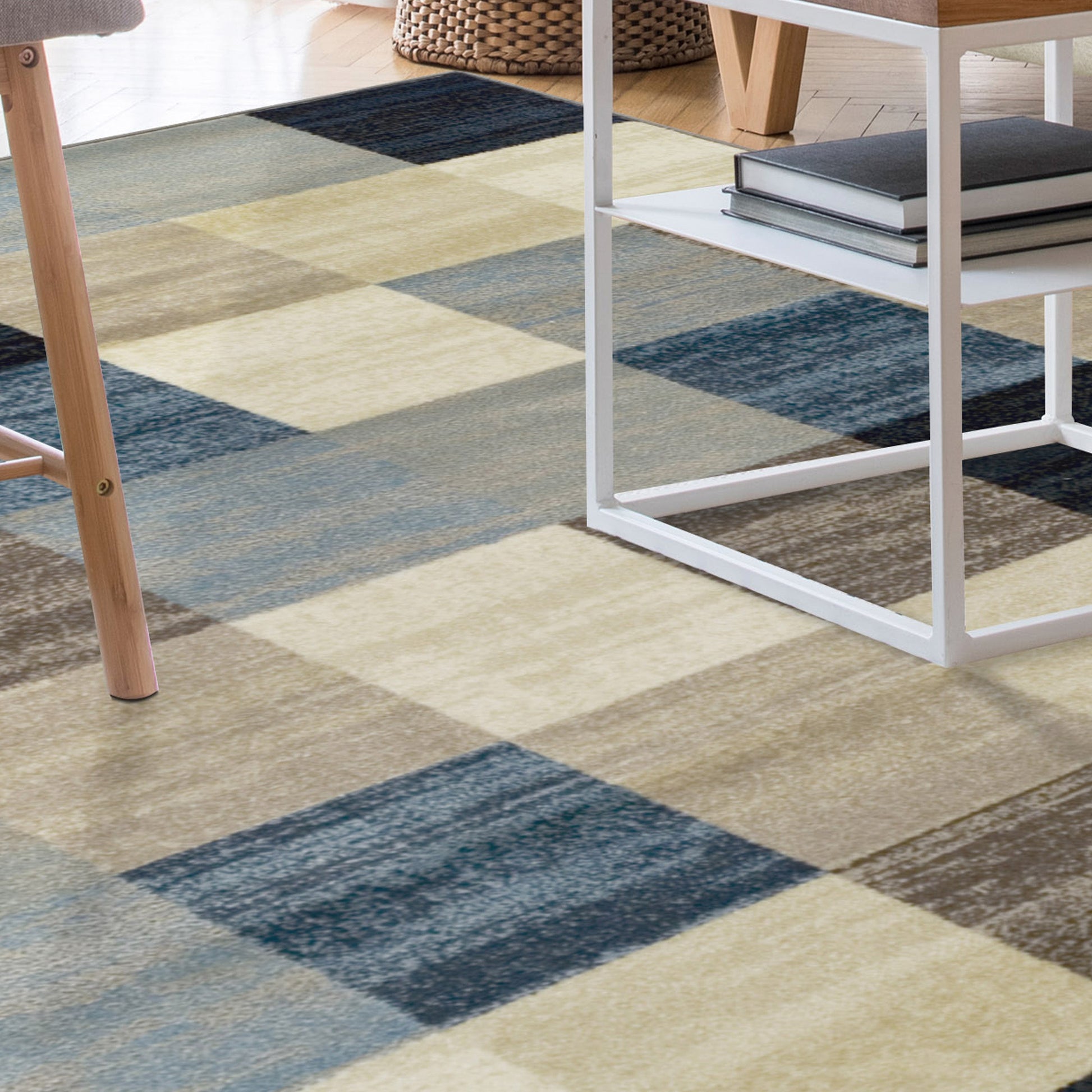 Superior Rockaway Geometric Checkered Rivulet Transitional Area Rug -  Majolica Blue