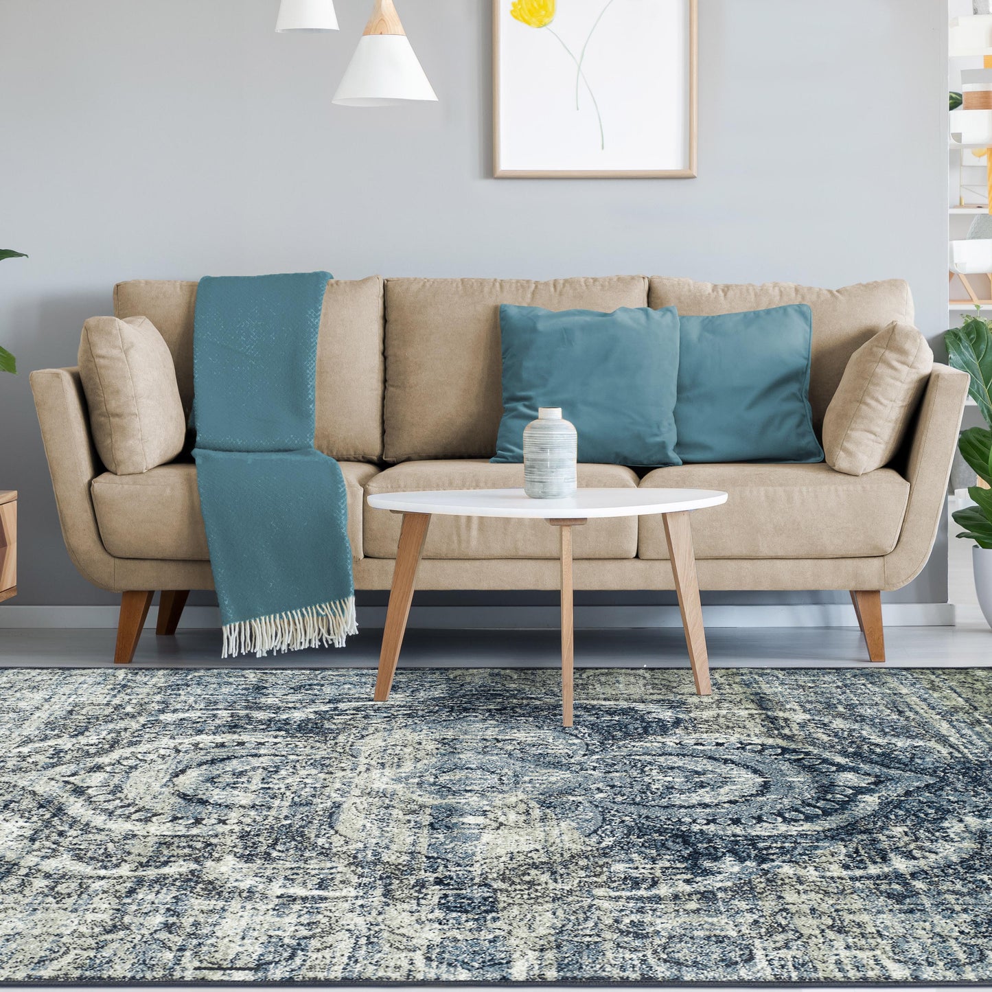 Salford Vintage Abstract Medallion Plush Indoor Area Rug Or Runner - Blue