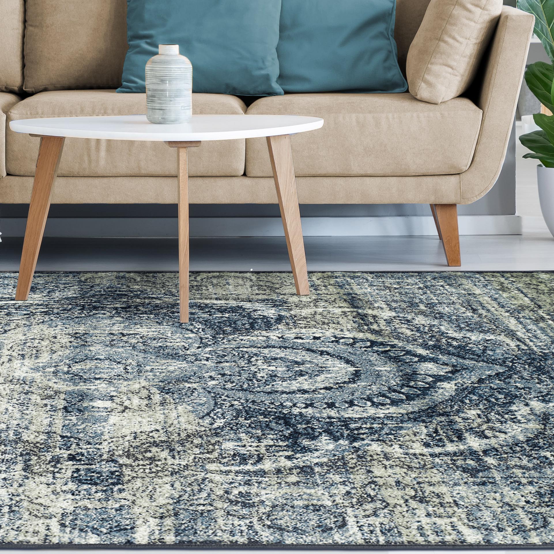 Salford Vintage Abstract Medallion Plush Indoor Area Rug Or Runner - Blue