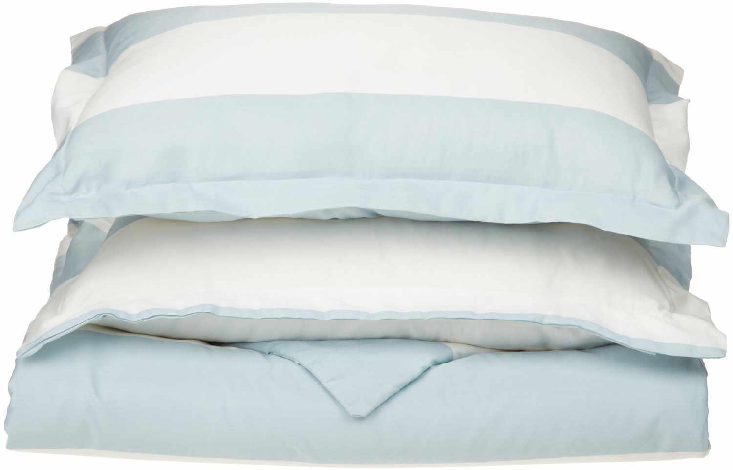 Superior Cotton and Polyester Blend Cabana Stripe Duvet Cover Set - Light Blue