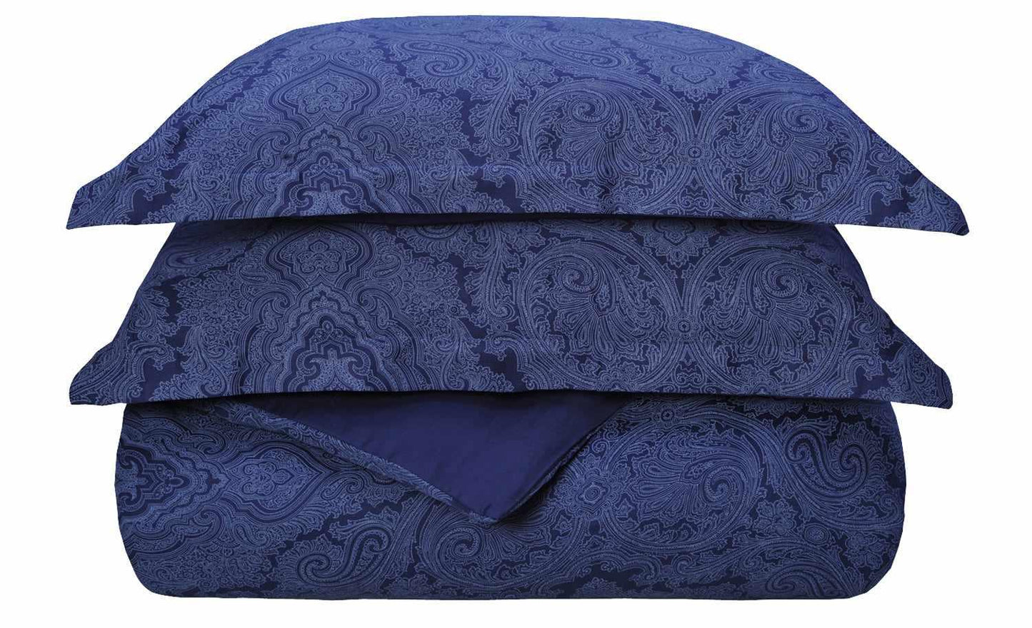  Superior Italian Paisley Cotton Blend Duvet Cover Set - Navy Blue