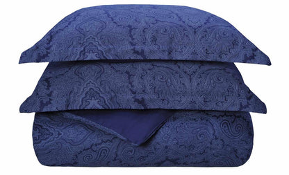  Superior Italian Paisley Cotton Blend Duvet Cover Set - Navy Blue