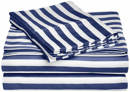 Superior Cotton and Polyester Blend Cabana Stripe Sheet Set - Navy Blue