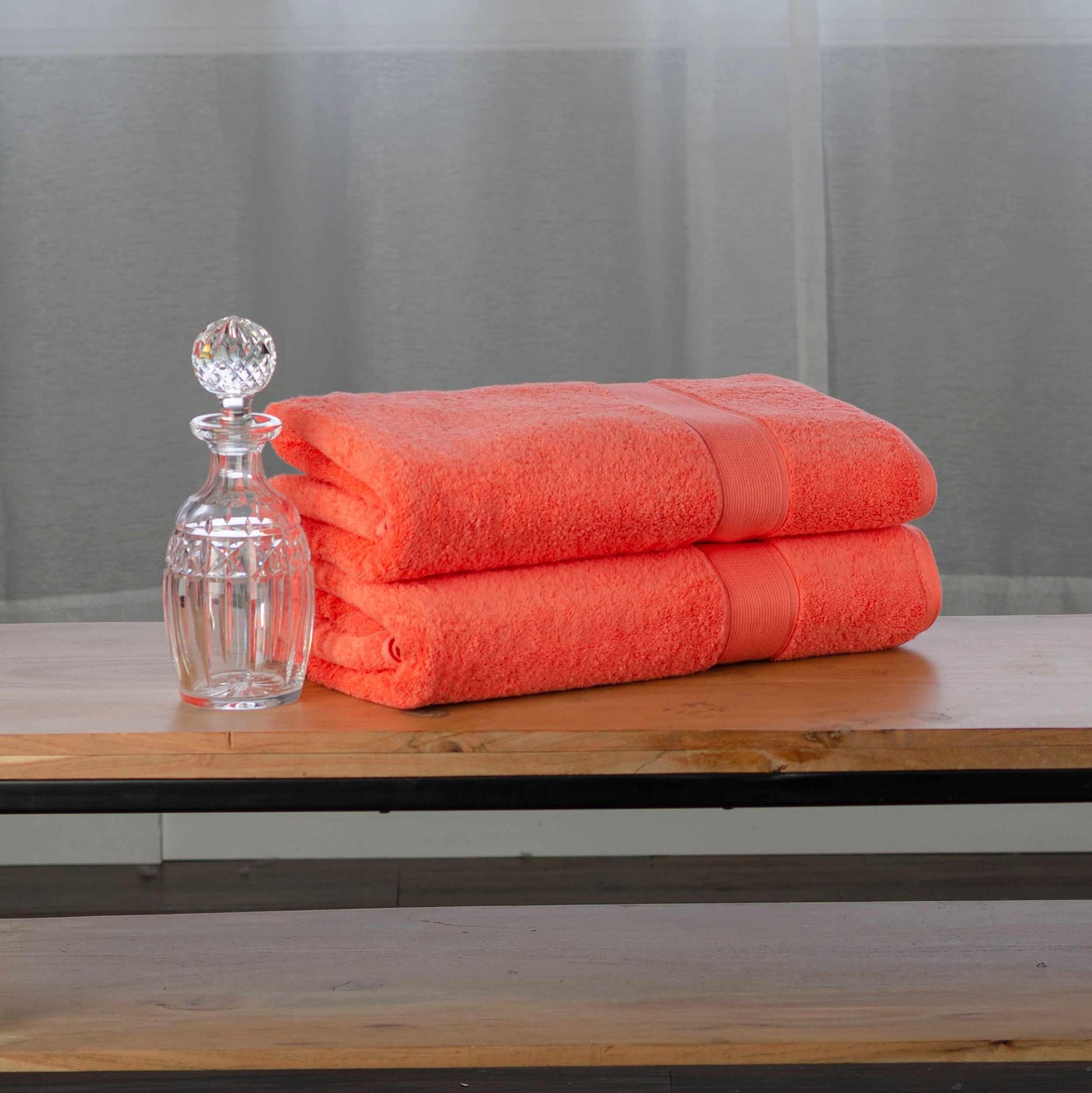 Modern Organic Solid 650 GSM 6- Pieces Bath Sheet Set - Coral