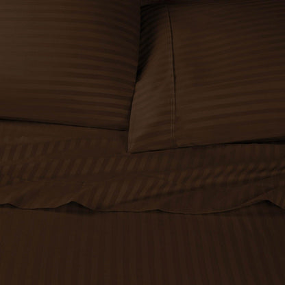 Premium 600 Thread Count Egyptian Cotton Striped Pillowcase Set - Chocolate