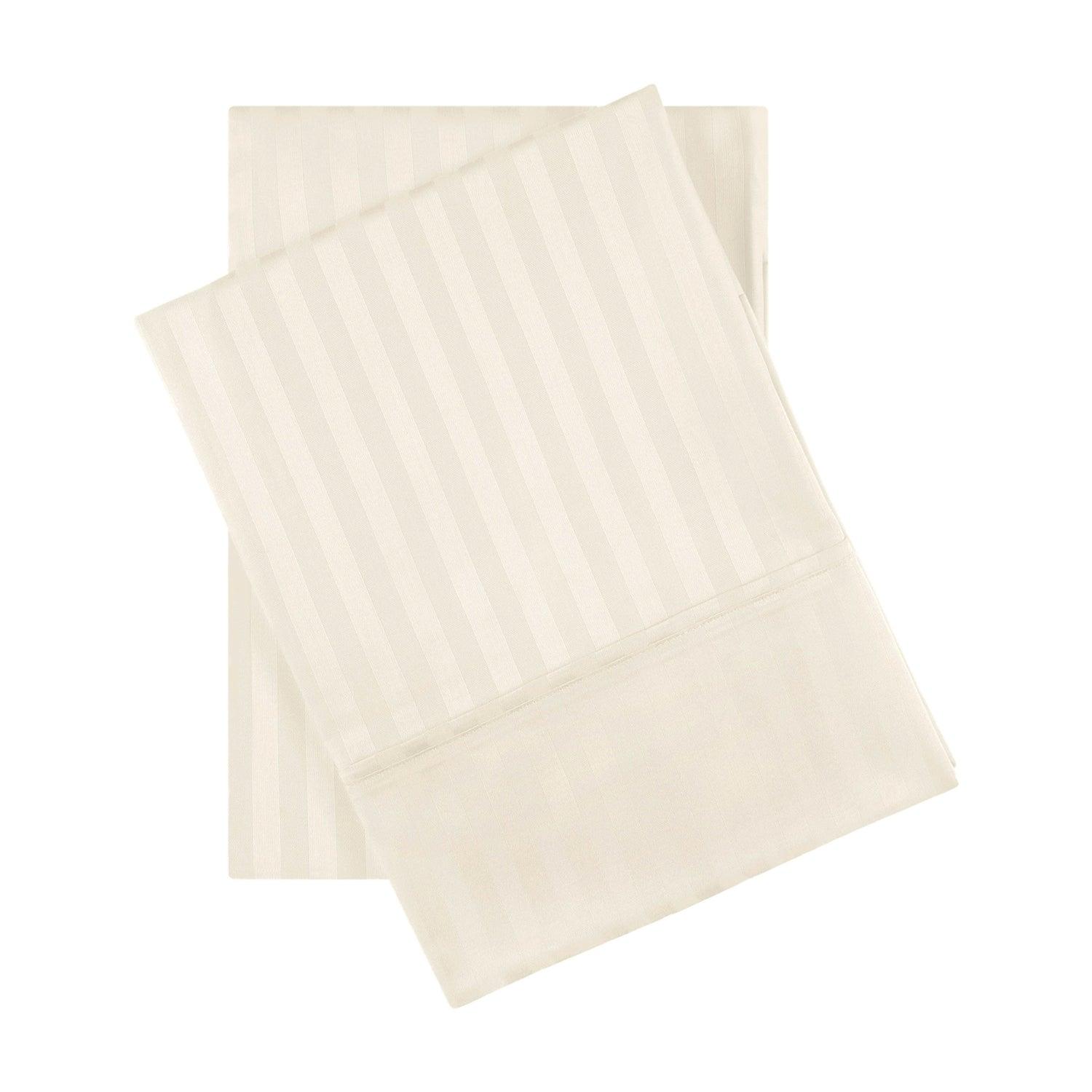 Premium 600 Thread Count Egyptian Cotton Striped Pillowcase Set - Ivory