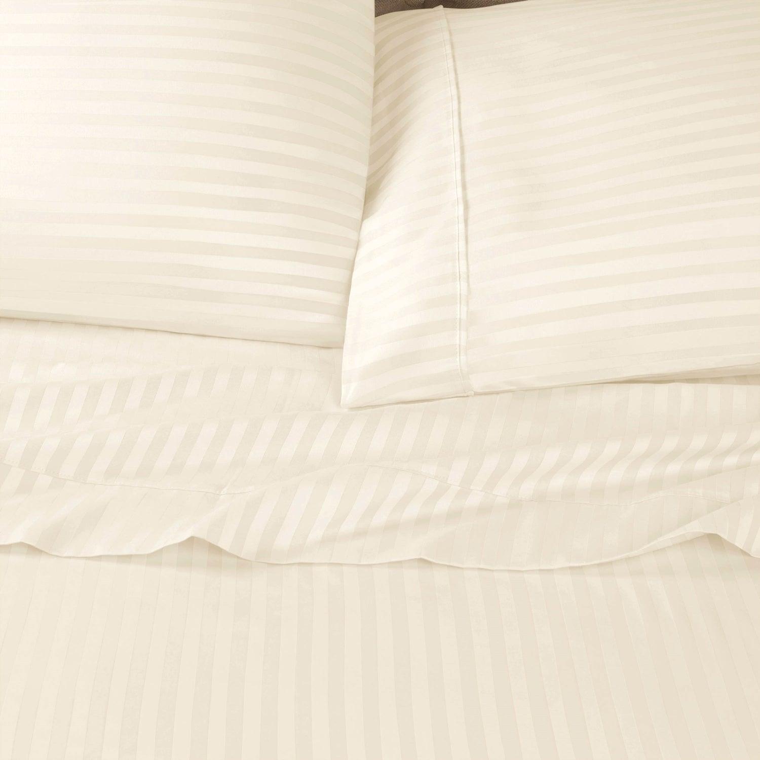 Premium 600 Thread Count Egyptian Cotton Striped Pillowcase Set - Ivory