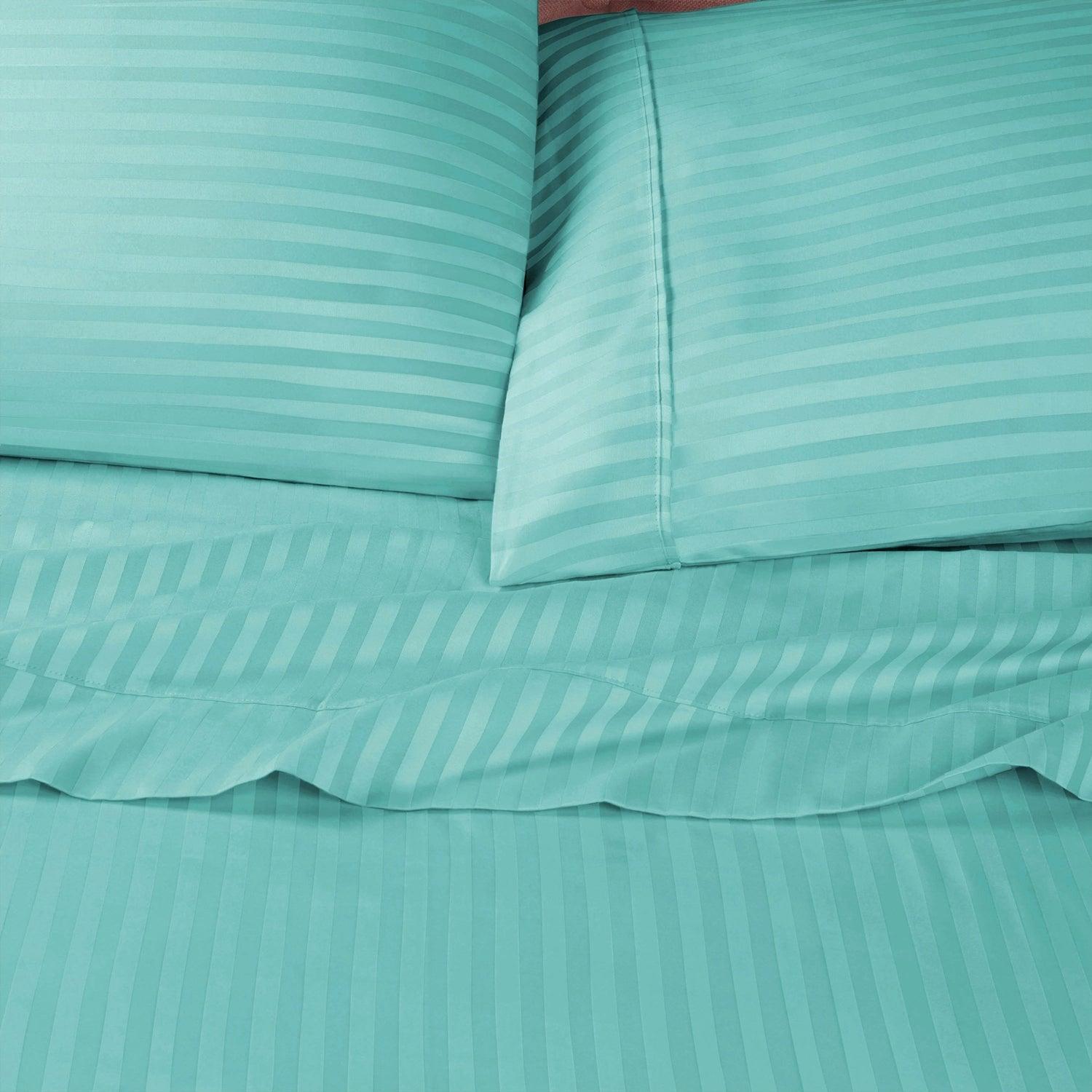 Premium 600 Thread Count Egyptian Cotton Striped Pillowcase Set - Teal