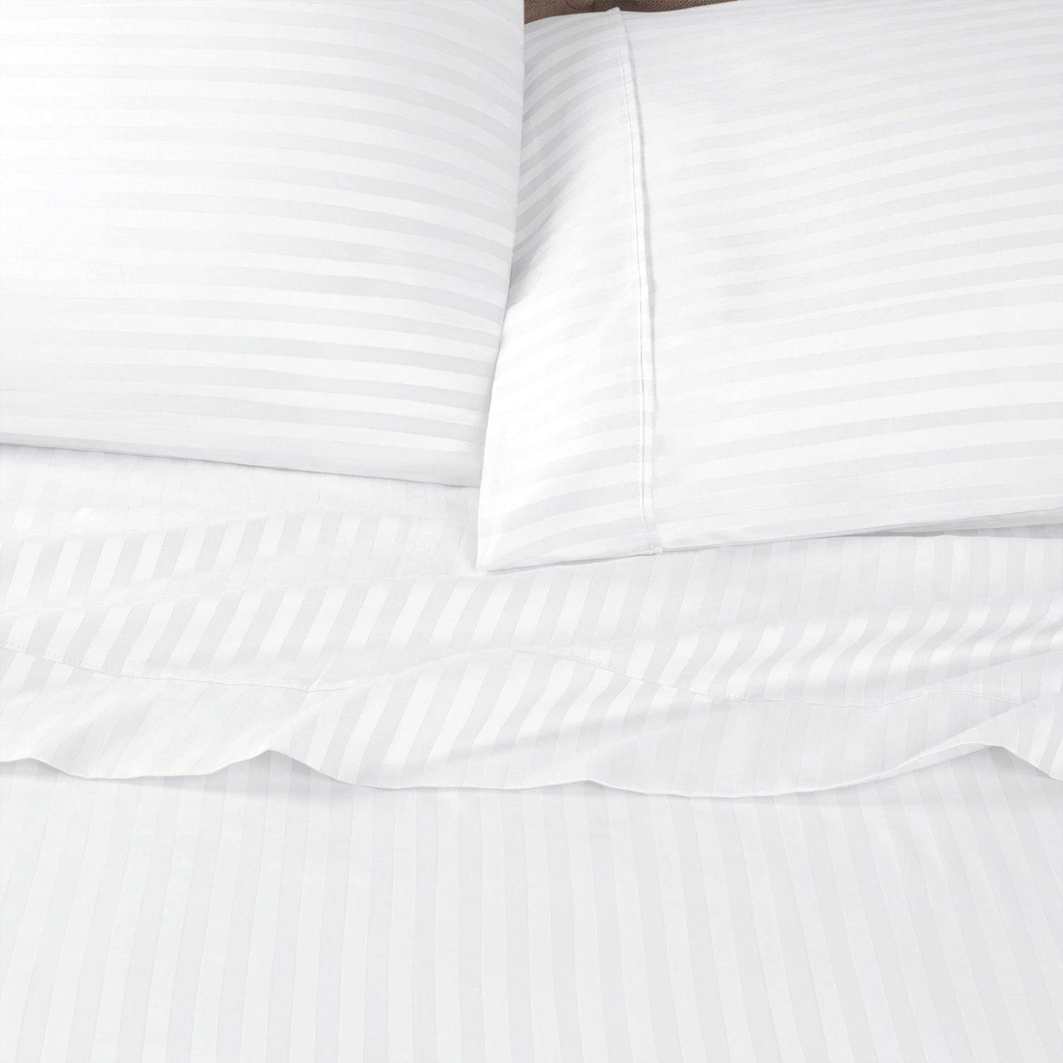 Premium 600 Thread Count Egyptian Cotton Striped Pillowcase Set - White