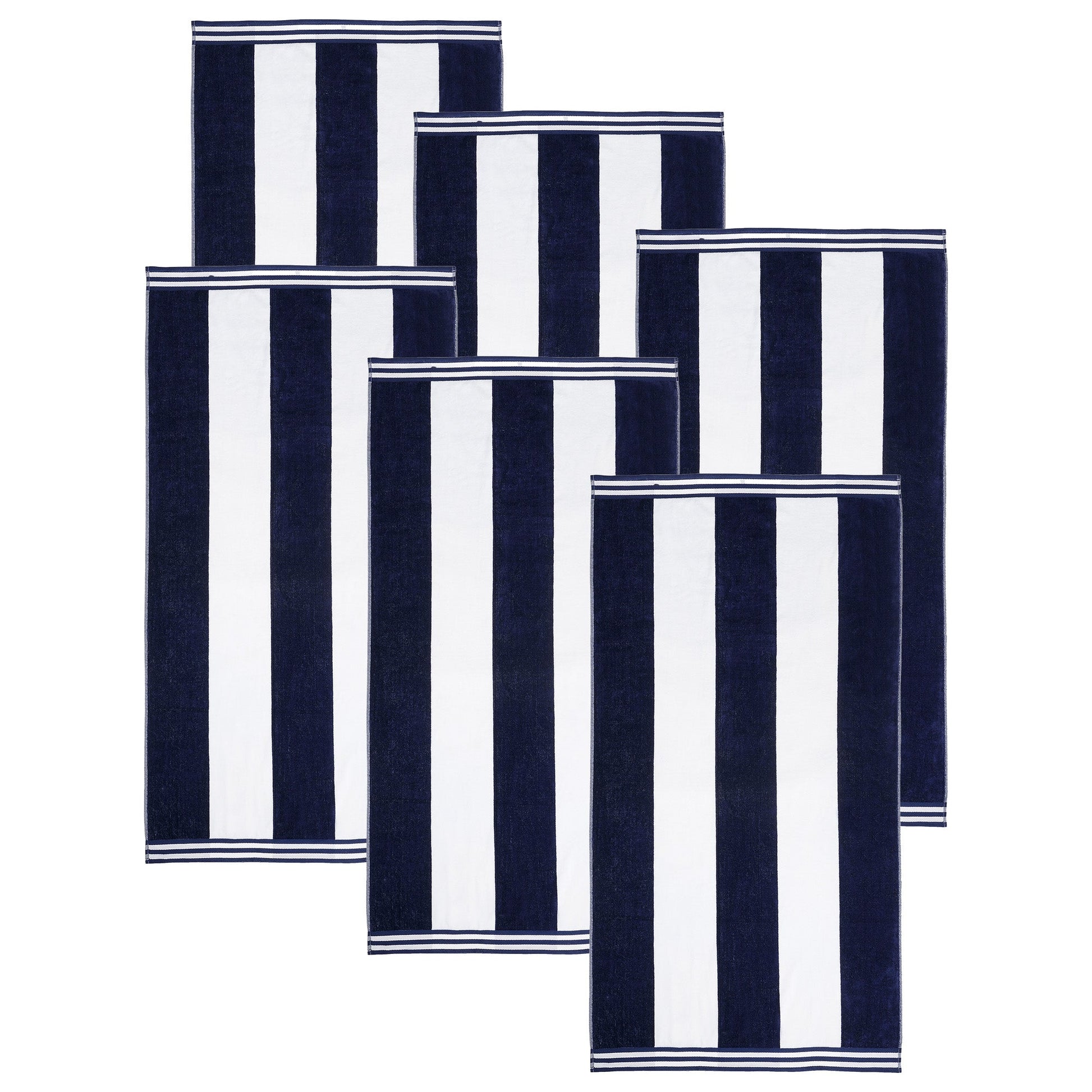 Superior Cabana Stripe Oversized Cotton Beach Towel Set Of 2,4,6 - Blue