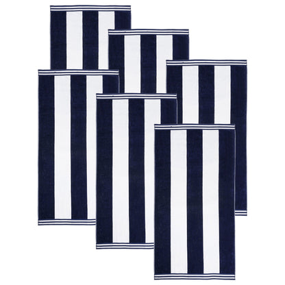 Superior Cabana Stripe Oversized Cotton Beach Towel Set Of 2,4,6 - Blue