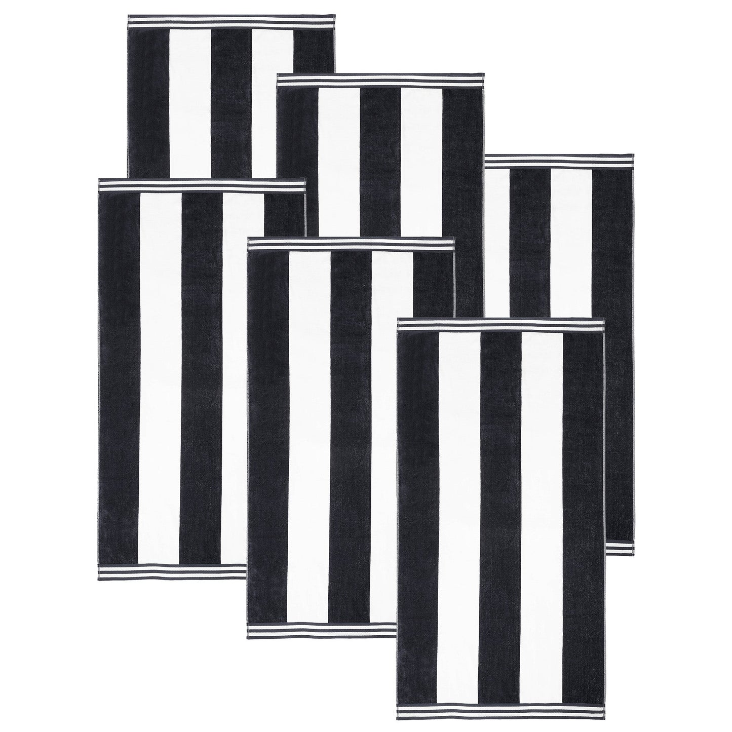 Superior Cabana Stripe Oversized Cotton Beach Towel Set Of 2,4,6 - Charcoal