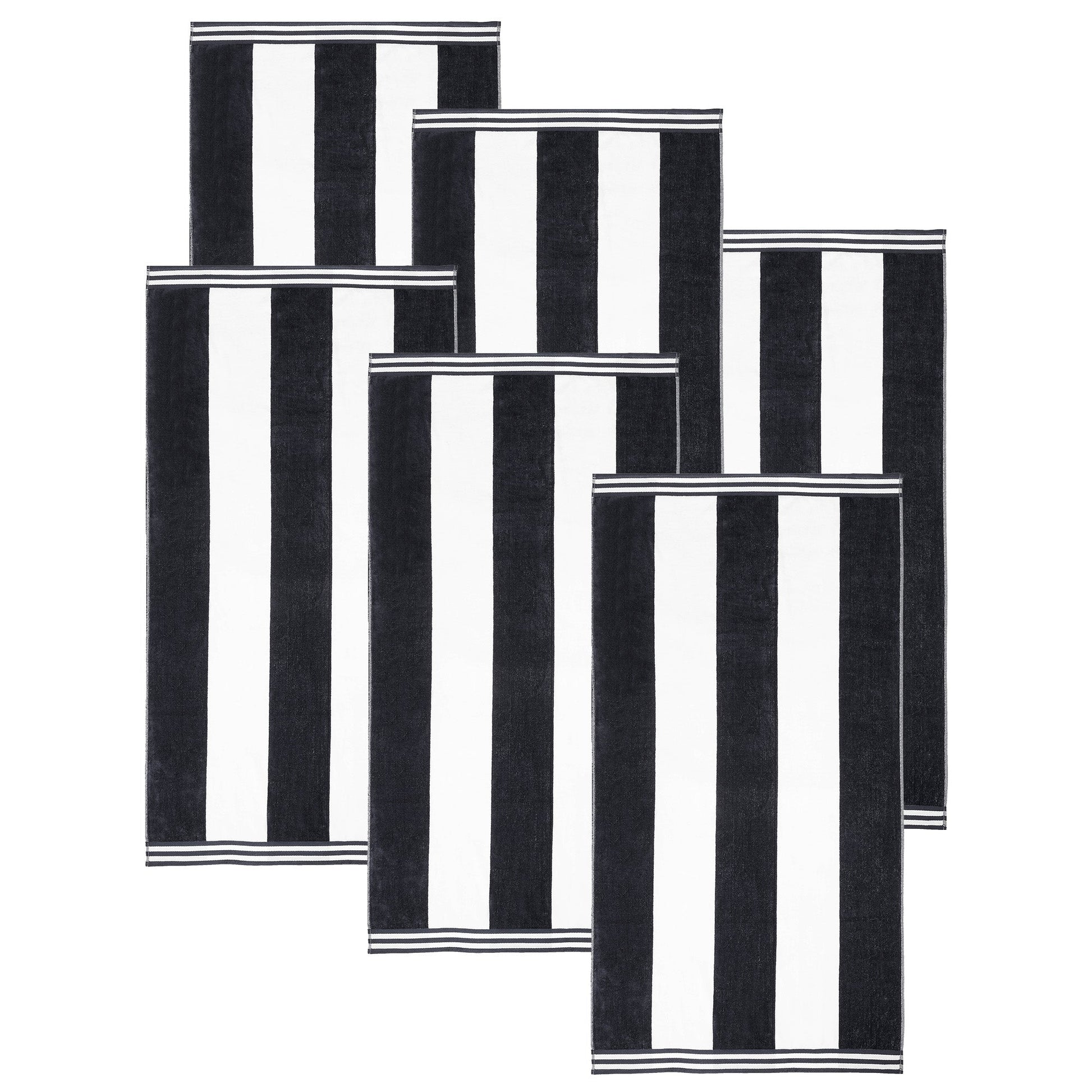 Superior Cabana Stripe Oversized Cotton Beach Towel Set Of 2,4,6 - Charcoal