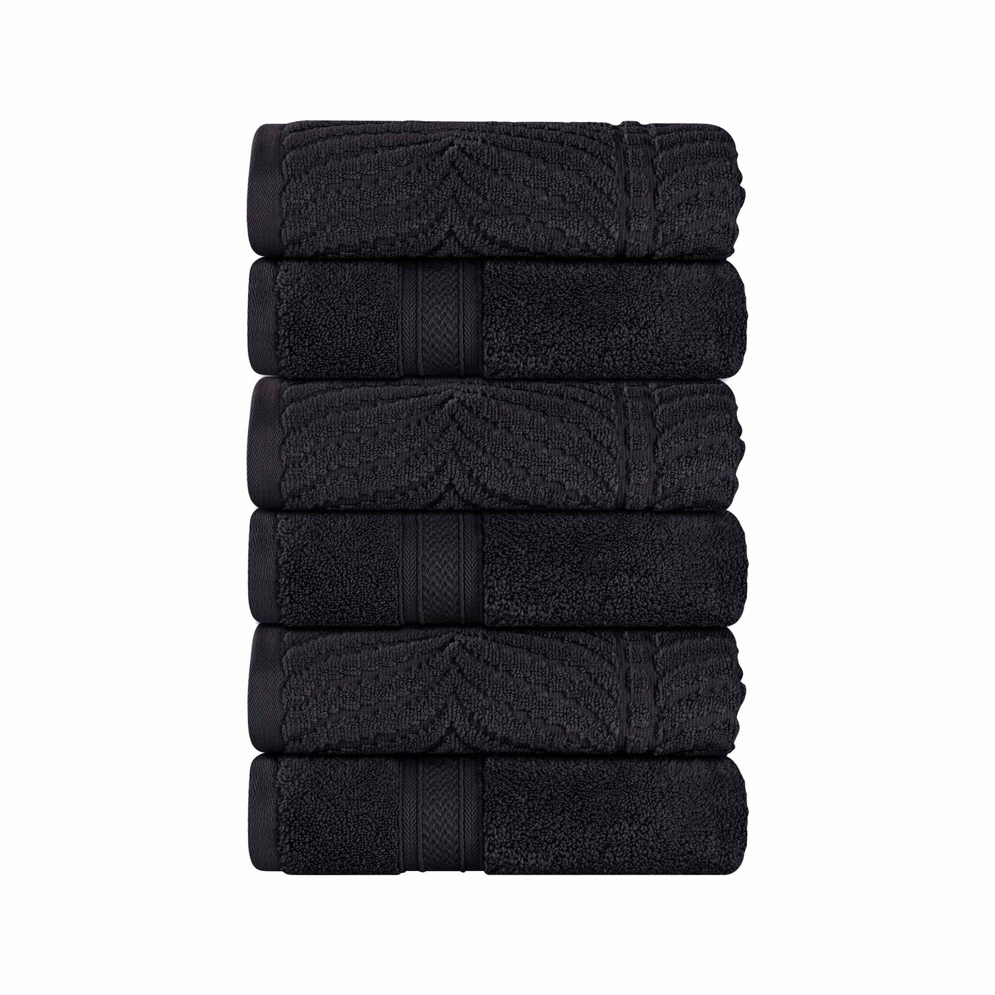 Chevron Zero Twist Cotton Solid and Jacquard Hand Towel - Black