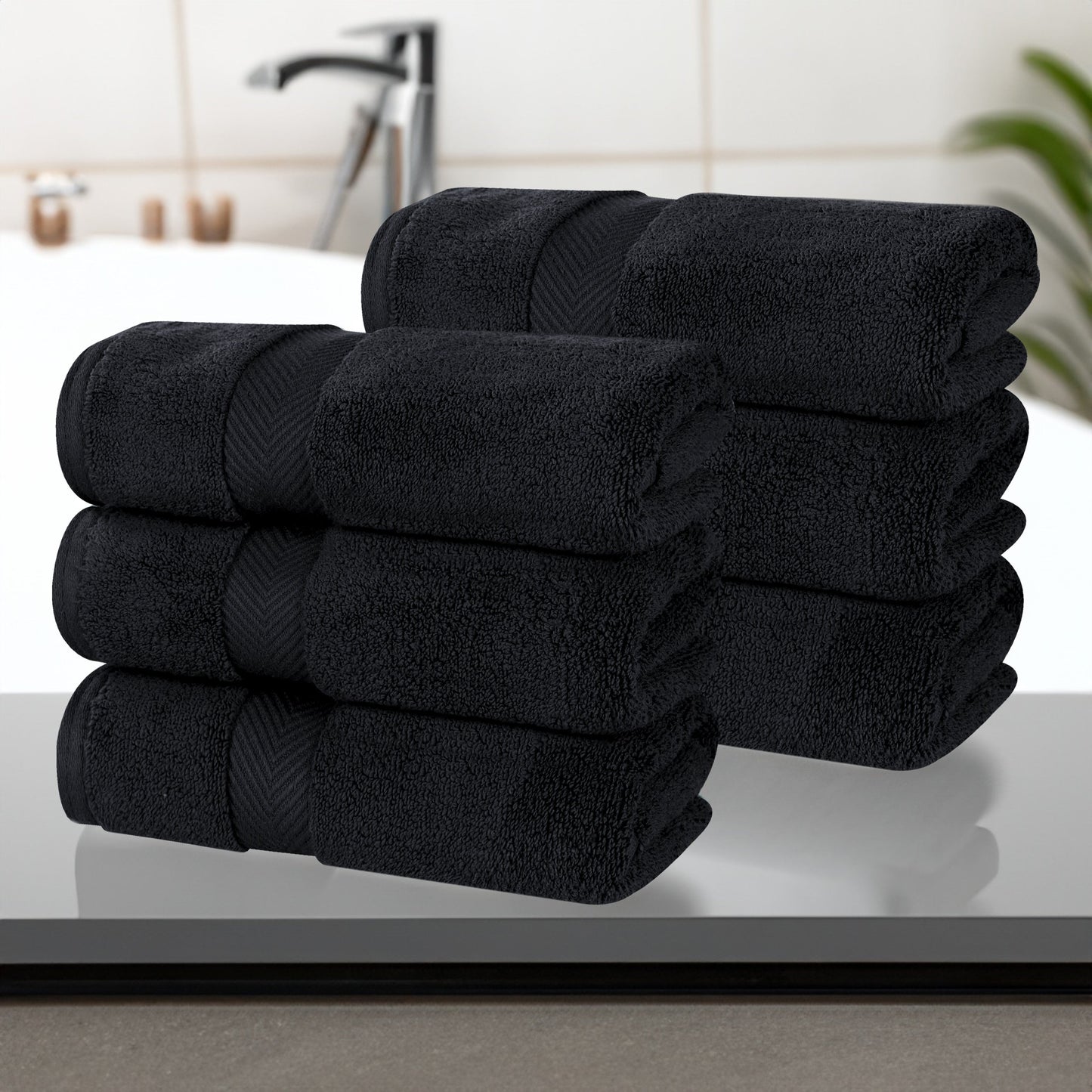 Zero Twist Cotton Solid Ultra-Soft Absorbent Hand Towel - Black