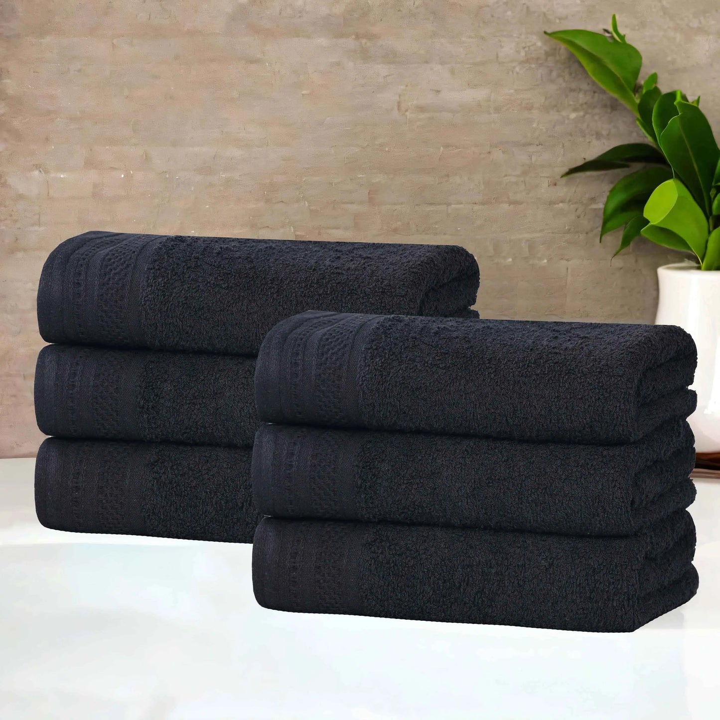 Honeycomb Textured Waffle Border Cotton Hand Towels, Set of 4