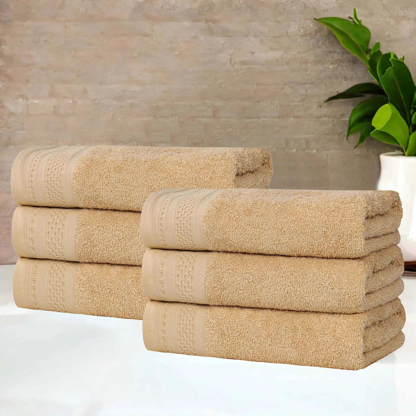 Honeycomb Textured Waffle Border Cotton Hand Towels, Set of 4