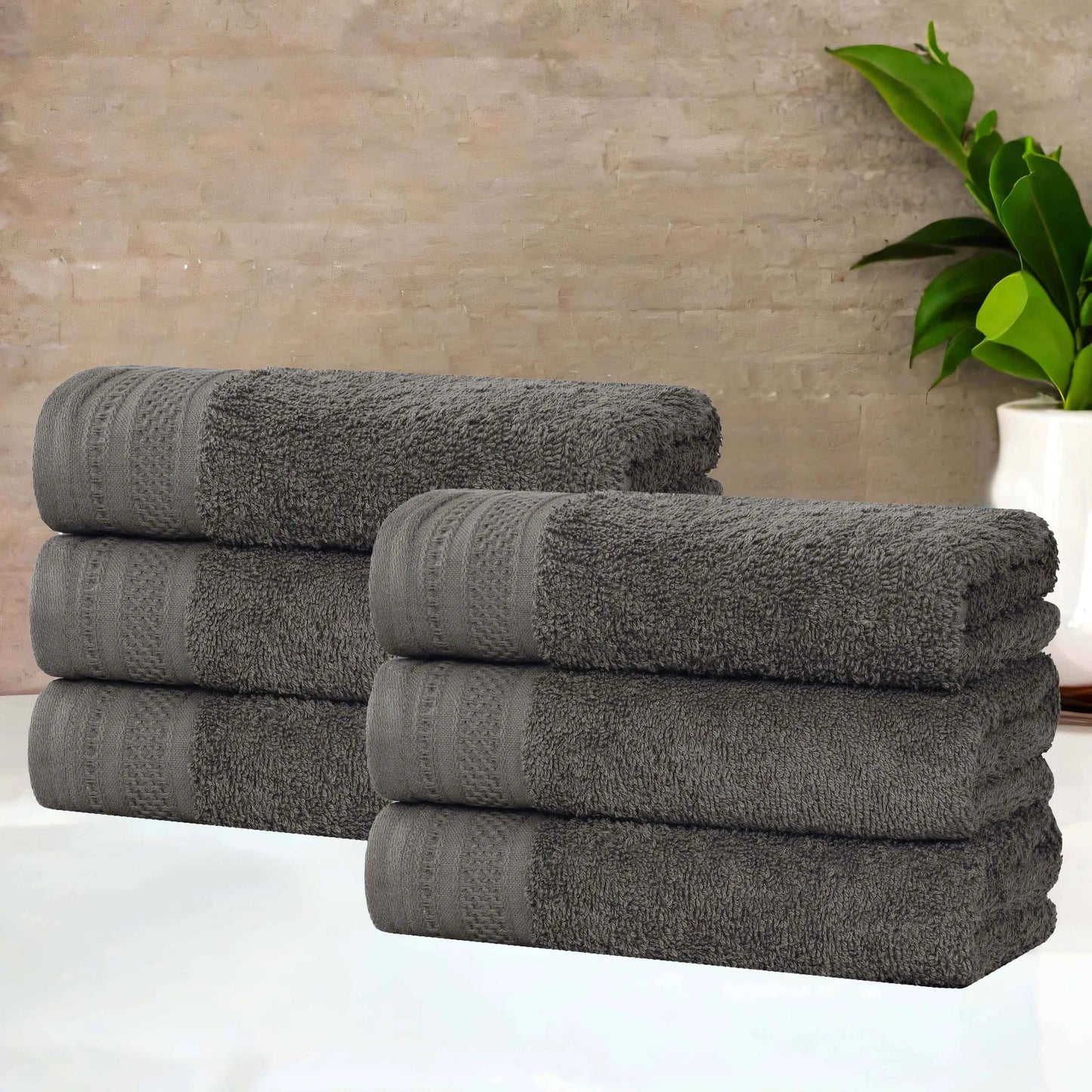 Honeycomb Textured Waffle Border Cotton Hand Towels, Set of 4
